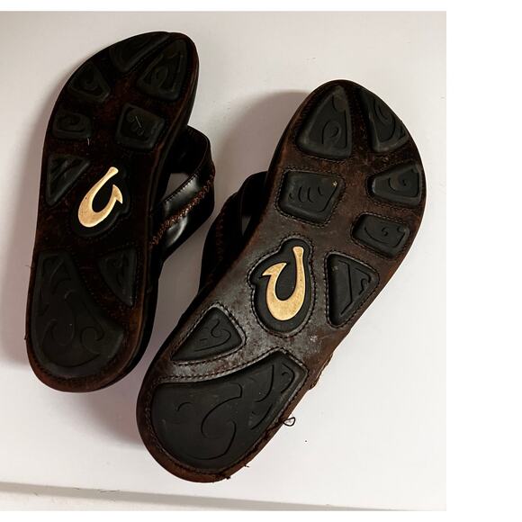 OluKai Mea Ola Men’s Leather Sandals Brown Thong Flip Flops Size 13 US 46 EU - Picture 4 of 8